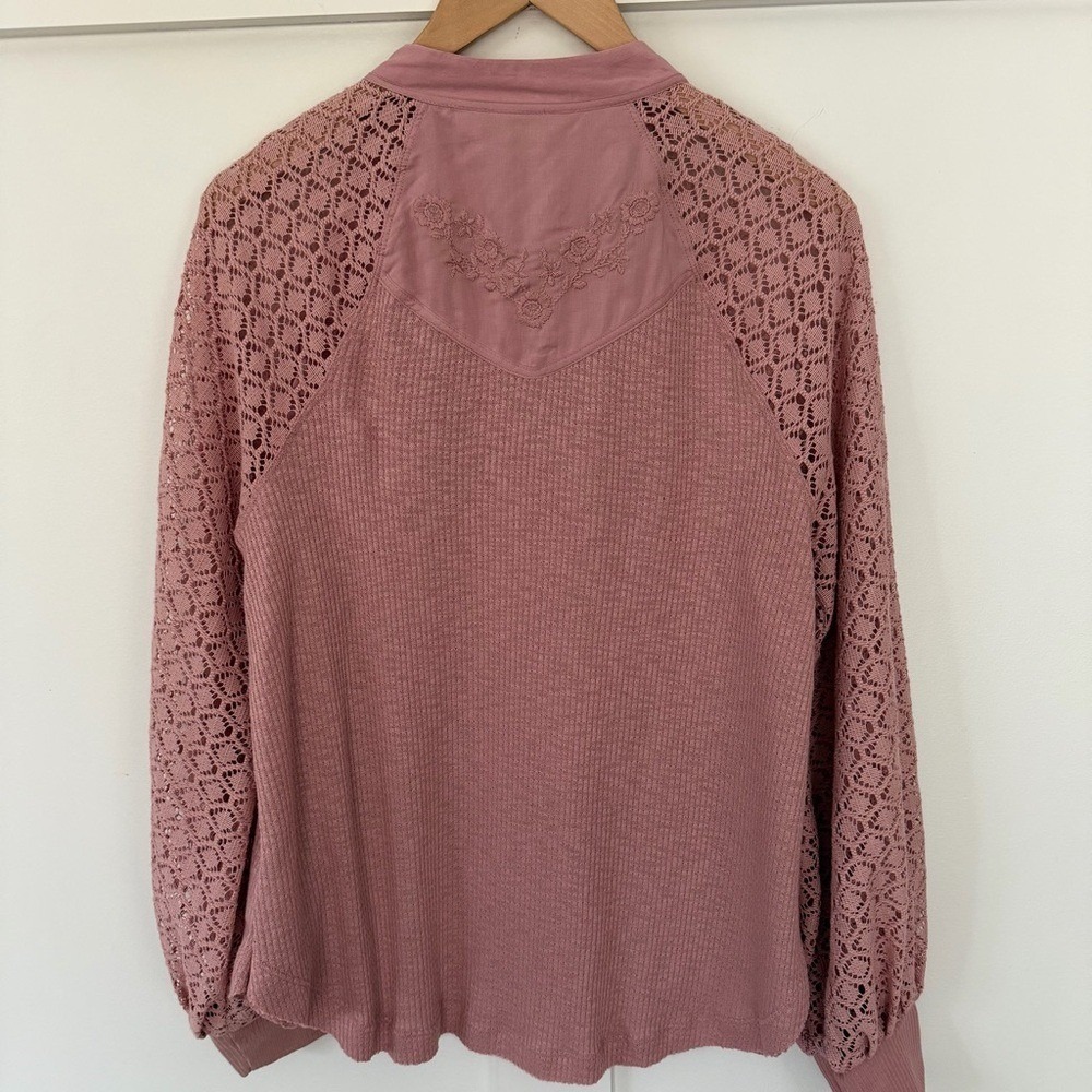 Free People Women's‎ Sweetest Thing Thermal Pink Blush Top Lace Balloon Sleeve M - Picture 12 of 16